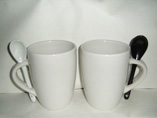 White Ceramic Mugs with Spoon